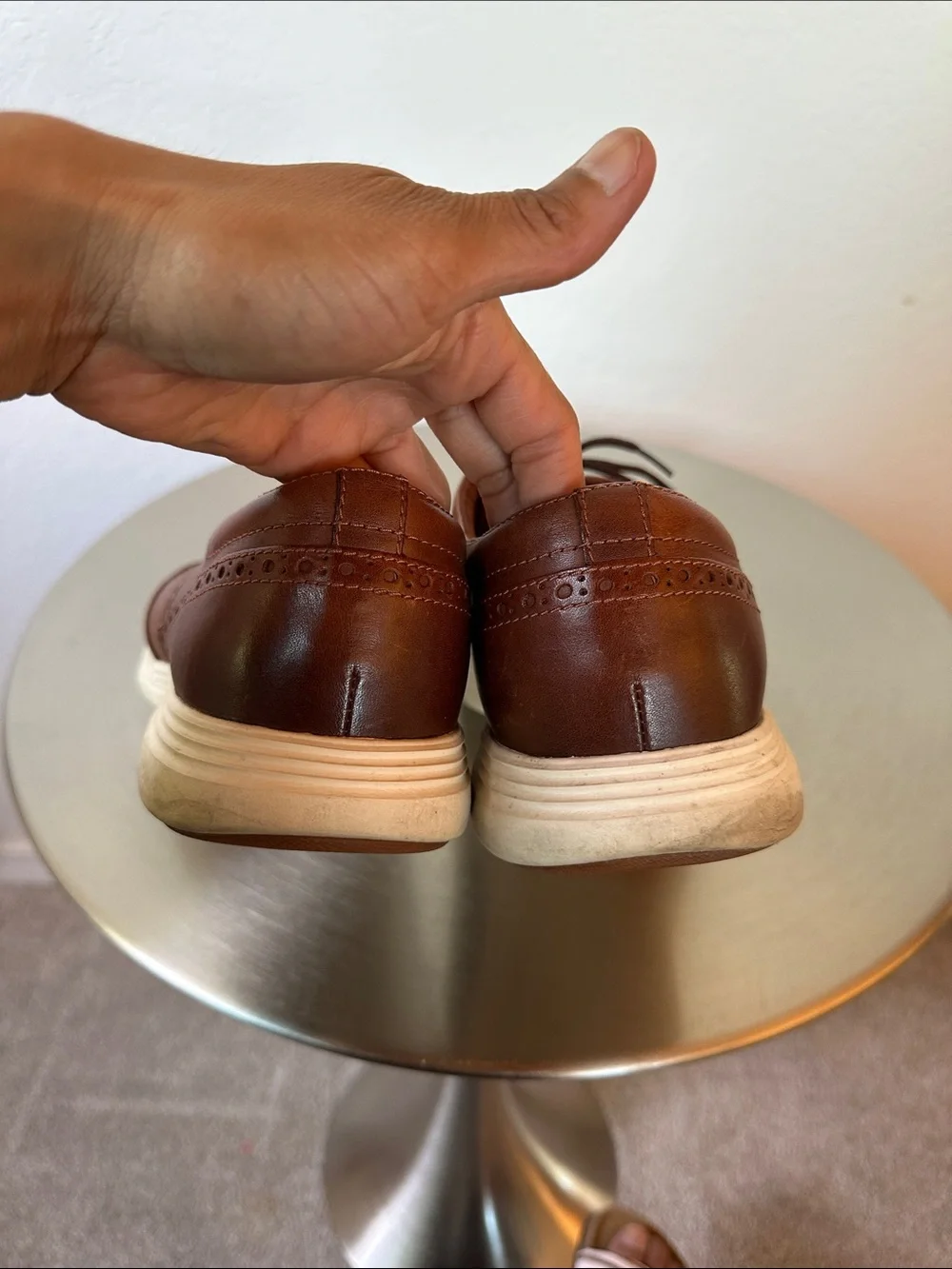 Cole Haan Chestnut Brown Leather Wingtip Derby with White Sole Sz 11 Gran OS
